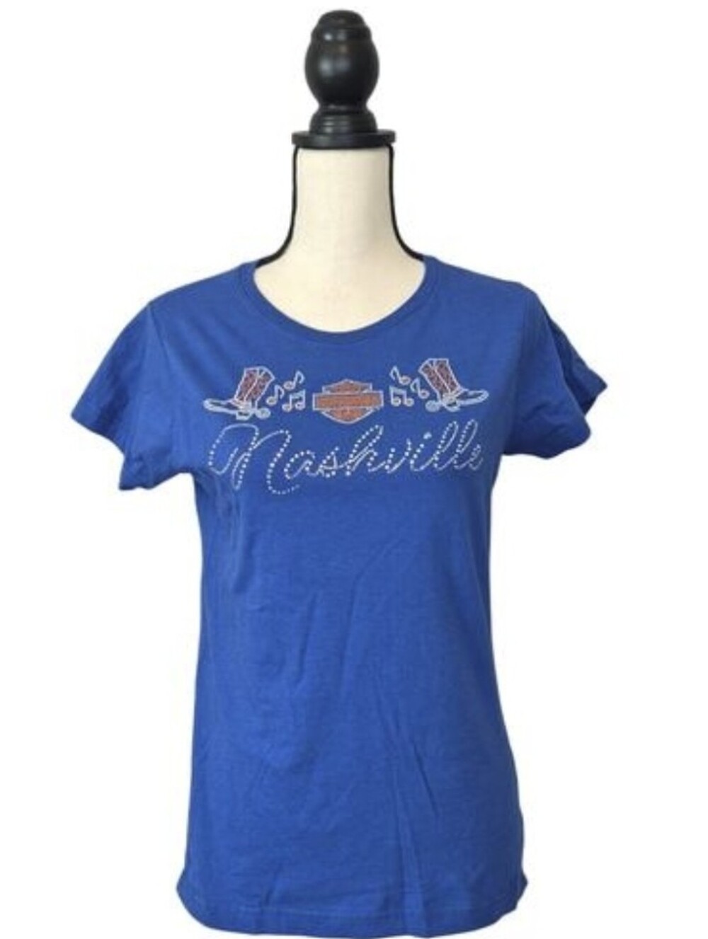 Harley Davidson Nashville Rhinestone Graphic Blue T Shirt Short Sleeve size M